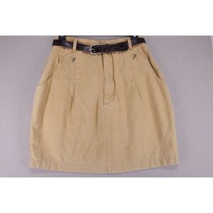 Copper Key Junior Denim A-Line Mini Skirt Khaki Tan Pockets Belt Zip Juniors 11